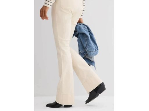 B.P.C spodnie bootcut beżowe w optyce lnu z wysokim stanem 40.