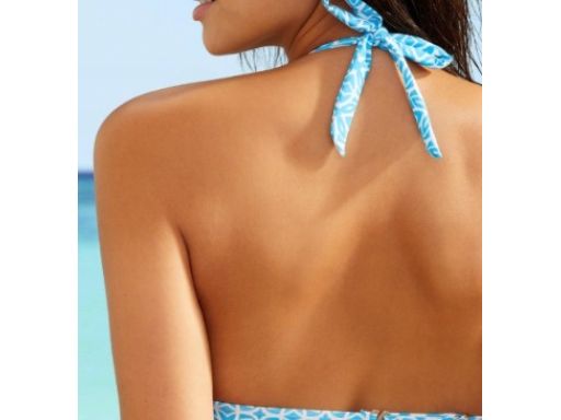 B.P.C bikini z wiązaniem na szyi niebieskie w białe wzory r.38 (75)