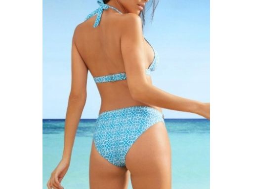B.P.C bikini z wiązaniem na szyi niebieskie w białe wzory r.38 (75)