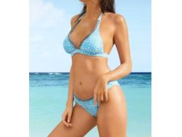 B.P.C bikini z wiązaniem na szyi niebieskie w białe wzory r.38 (75)