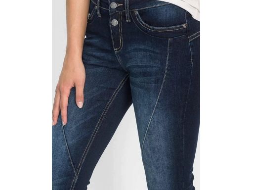 B.P.C spodnie bootcut ciemny jeans z przeszyciami r.40
