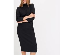B.P.C czarna sukienka shirtowa midi z krepy r.40/42