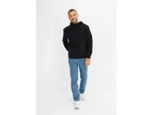 B.P.C bluza męska czarna z kapturem ocieplana jasnym polarem L.