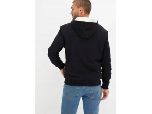 B.P.C bluza męska czarna z kapturem ocieplana jasnym polarem L.