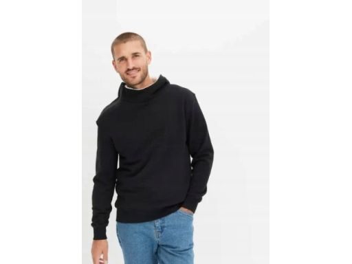 B.P.C bluza męska czarna z kapturem ocieplana jasnym polarem L.