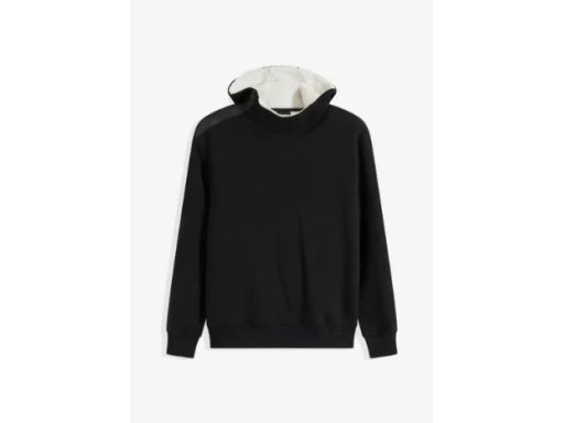 B.P.C bluza męska czarna z kapturem ocieplana jasnym polarem L.