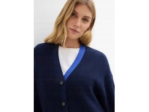 B.P.C granatowy sweter ze wstawką szafirową rozpinany damski 40/42.