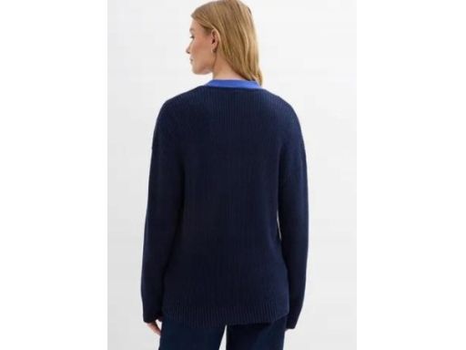 B.P.C granatowy sweter ze wstawką szafirową rozpinany damski 40/42.