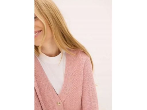 B.P.C sweter rozpinany różowy ze złotymi guzikami 44/46.