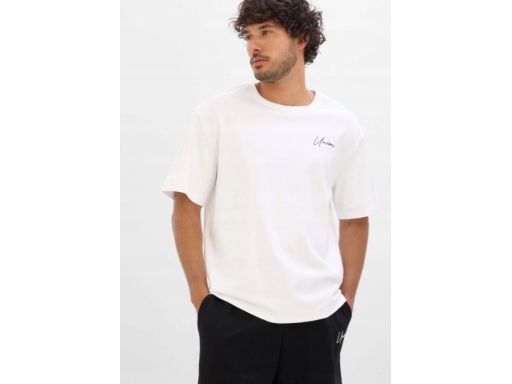 B.P.C męski t-shirt biały z grubszej bawełny z małym nadrukiem 3XL.
