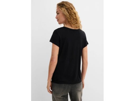 B.P.C t-shirt damski w serek z wiskozy czarny 44/46.