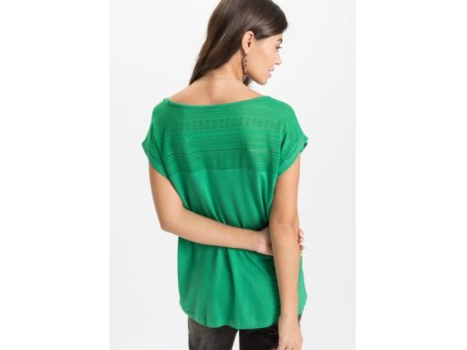 B.P.C t-shirt zielony bez rękawów z koronką z wiskozy 48/50.