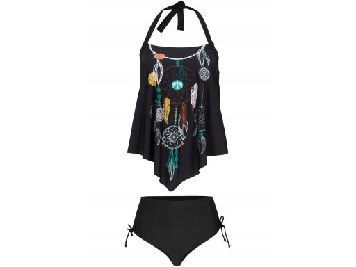B.P.C top tankini czarny z nadrukiem łapacz snów asymetryczny ^42