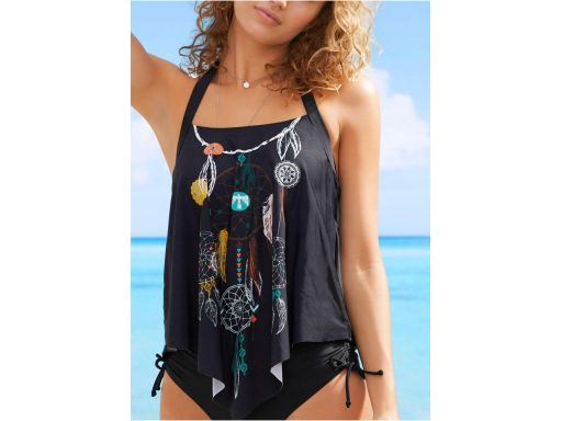 B.P.C top tankini czarny z nadrukiem łapacz snów asymetryczny ^42