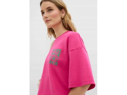 B.P.C t-shirt różowy z zielonymi napisami 52/54.