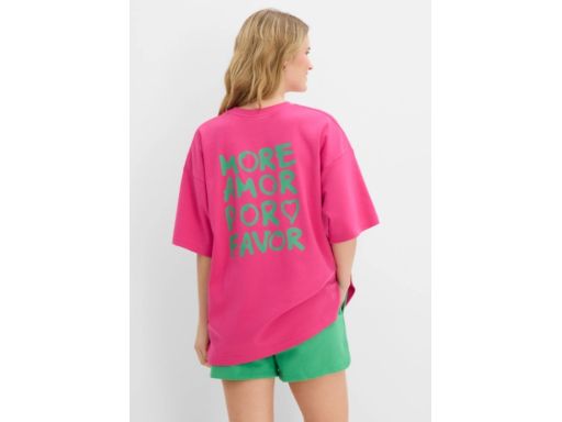 B.P.C t-shirt różowy z zielonymi napisami 52/54.