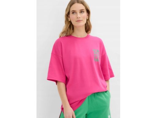 B.P.C t-shirt różowy z zielonymi napisami 52/54.
