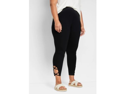 B.P.C legginsy czarne bawełniane 7/8 z wycięciem i ozdobnymi paskami 4