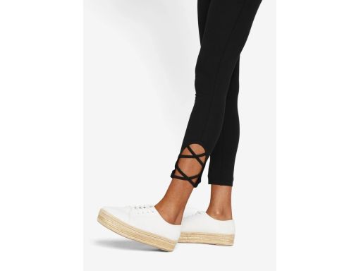 B.P.C legginsy czarne bawełniane 7/8 z wycięciem i ozdobnymi paskami 4