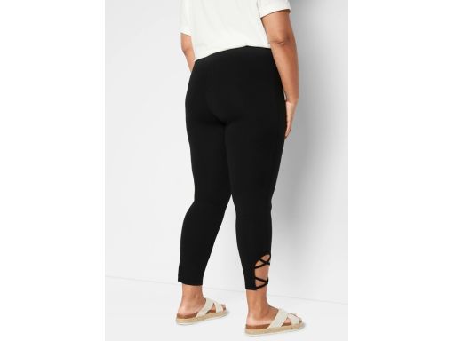 B.P.C legginsy czarne bawełniane 7/8 z wycięciem i ozdobnymi paskami 4