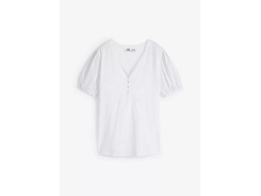B.P.C t-shirt damski biały z rękawami z ażurowym haftem 36/38.