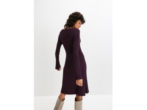 B.P.C śliwkowa dzianinowa sukienka prążek 40/42.