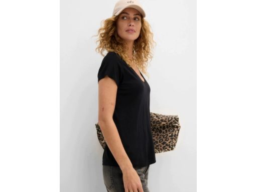 B.P.C t-shirt damski w serek z wiskozy czarny 44/46.