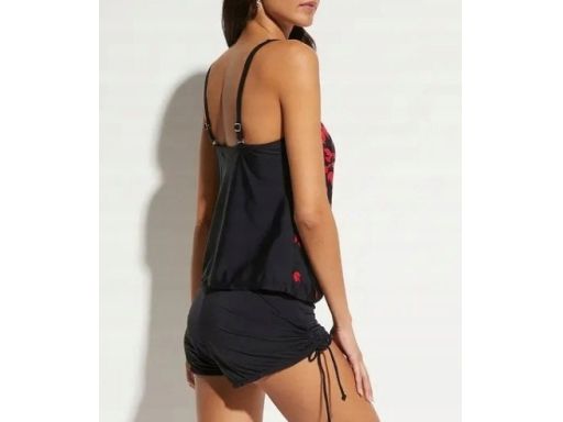 B.P.C tankini czarno-czerwone w liście z szortami r.46