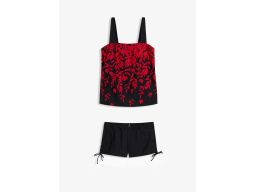 B.P.C tankini czarno-czerwone w liście z szortami r.46