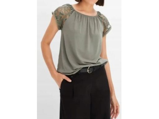 B.P.C t-shirt khaki z koronką 44/46.