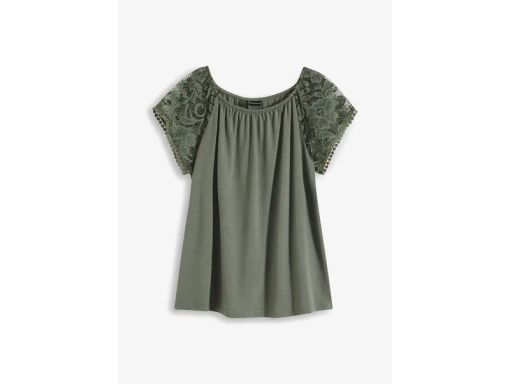 B.P.C t-shirt khaki z koronką 44/46.