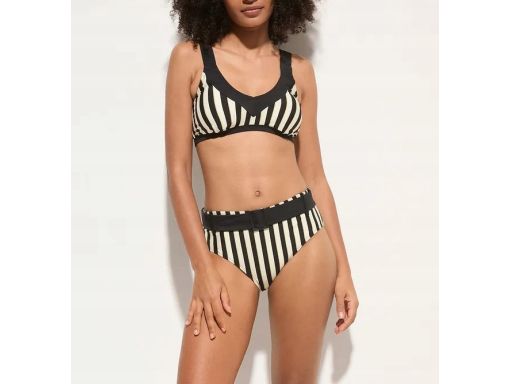 B.P.C bikini kremowo-czarno-złote w paski z figami z paskiem ^38