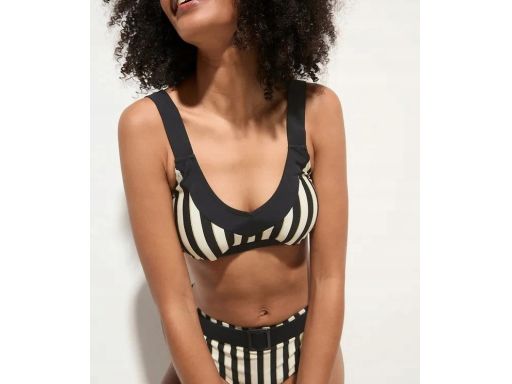 B.P.C bikini kremowo-czarno-złote w paski z figami z paskiem ^38
