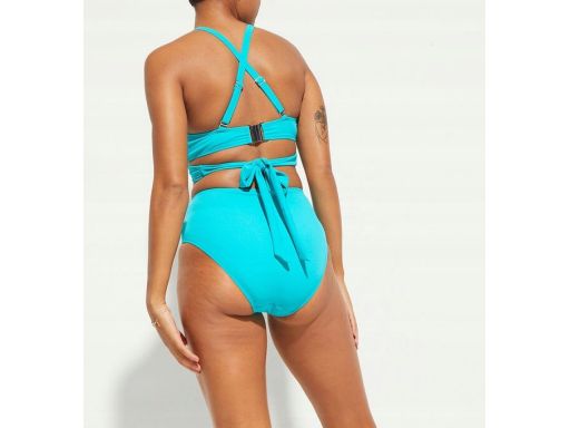 B.P.C bikini bustier wiązane turkusowe z figami r.38