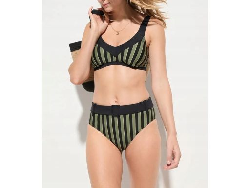 B.P.C bikini oliwkowo-czarno-złote w paski z figami z paskiem ^40