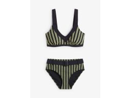 B.P.C bikini oliwkowo-czarno-złote w paski z figami z paskiem ^40