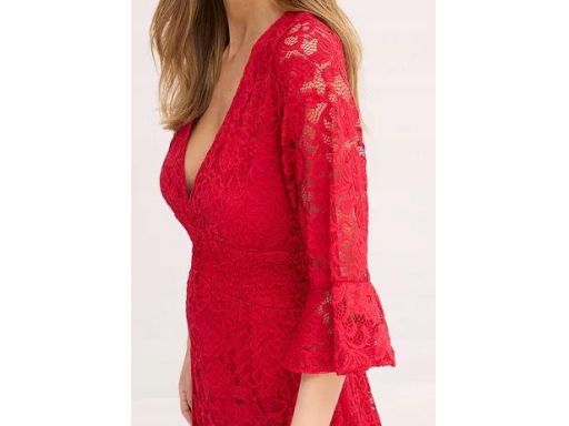 B.P.C sukienka czerwona koronkowa midi r.36