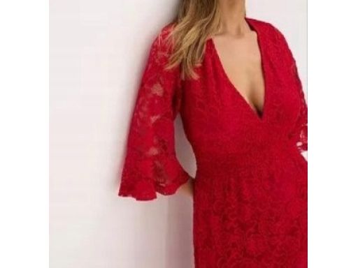 B.P.C sukienka czerwona koronkowa midi r.36