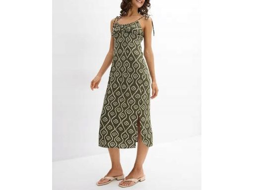 B.P.C sukienka we wzory midi oliwkowa r.48