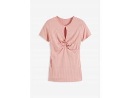 B.P.C t-shirt damski różowy prążkowany z drapowaniem 40/42.