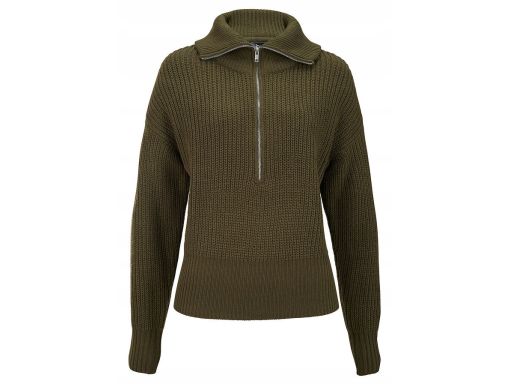 B.P.C sweter oliwkowy ze stójką i z zamkiem 48/50.