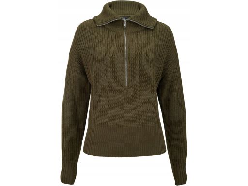 B.P.C sweter oliwkowy ze stójką i z zamkiem 48/50.