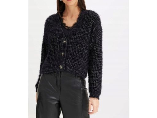 B.P.C sweter rozpinany włochaty czarny r.48/50