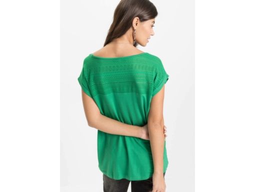 B.P.C t-shirt zielony bez rękawów z koronką z wiskozy 48/50.