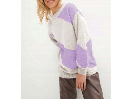 B.P.C sweter w fioletowe pasy z domieszką wełny r.40/42