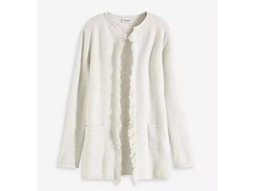 B.P.C kardigan-narzutka szary z cekinami i frędzelkami 48/50.