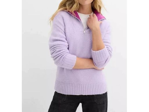 B.P.C sweter liliowy z wysoką stójką i z zamkiem 44/46.