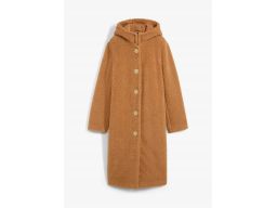 B.P.C płaszcz z przędzy boucle miodowy z kapturem r.50