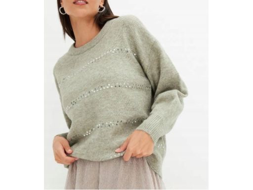 B.P.C sweter dzianinowy z cekinami z domieszką wełny 44/46.
