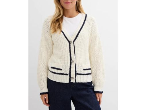 B.P.C sweter rozpinany śmietankowo-granatowy 44/46.